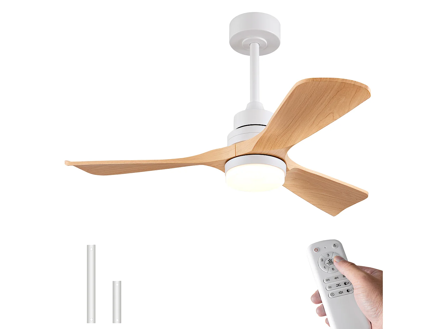 Ventilateur de plafond 107 cm avec lumière , 6 vitesses et minuteur à 3 vitesses - Naturel clair