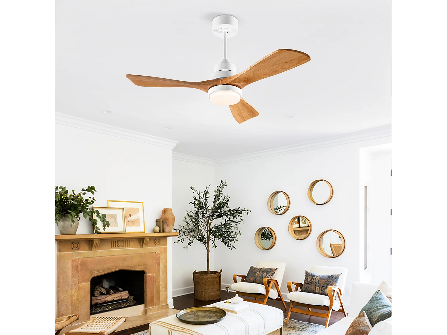 Ventilateur de plafond blanc de 107 cm avec éclairage , minuterie à 6 vitesses et fonction réversible