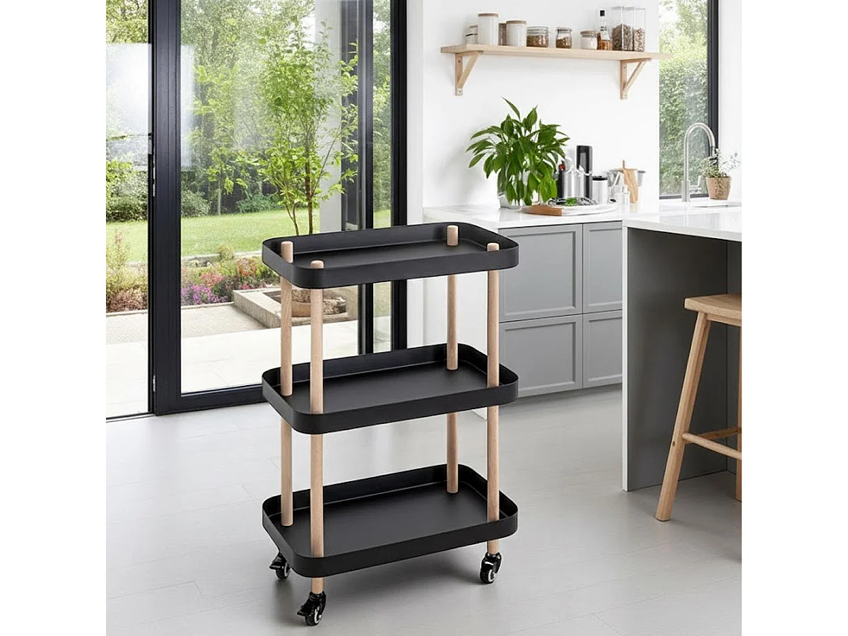 Desserte de Cuisine 3 Niveaux "Yumi" 76cm Noir