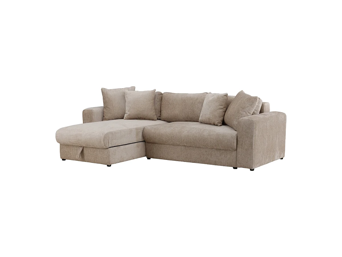 Canapé d'angle convertible 5 places en velours beige BELLMAN