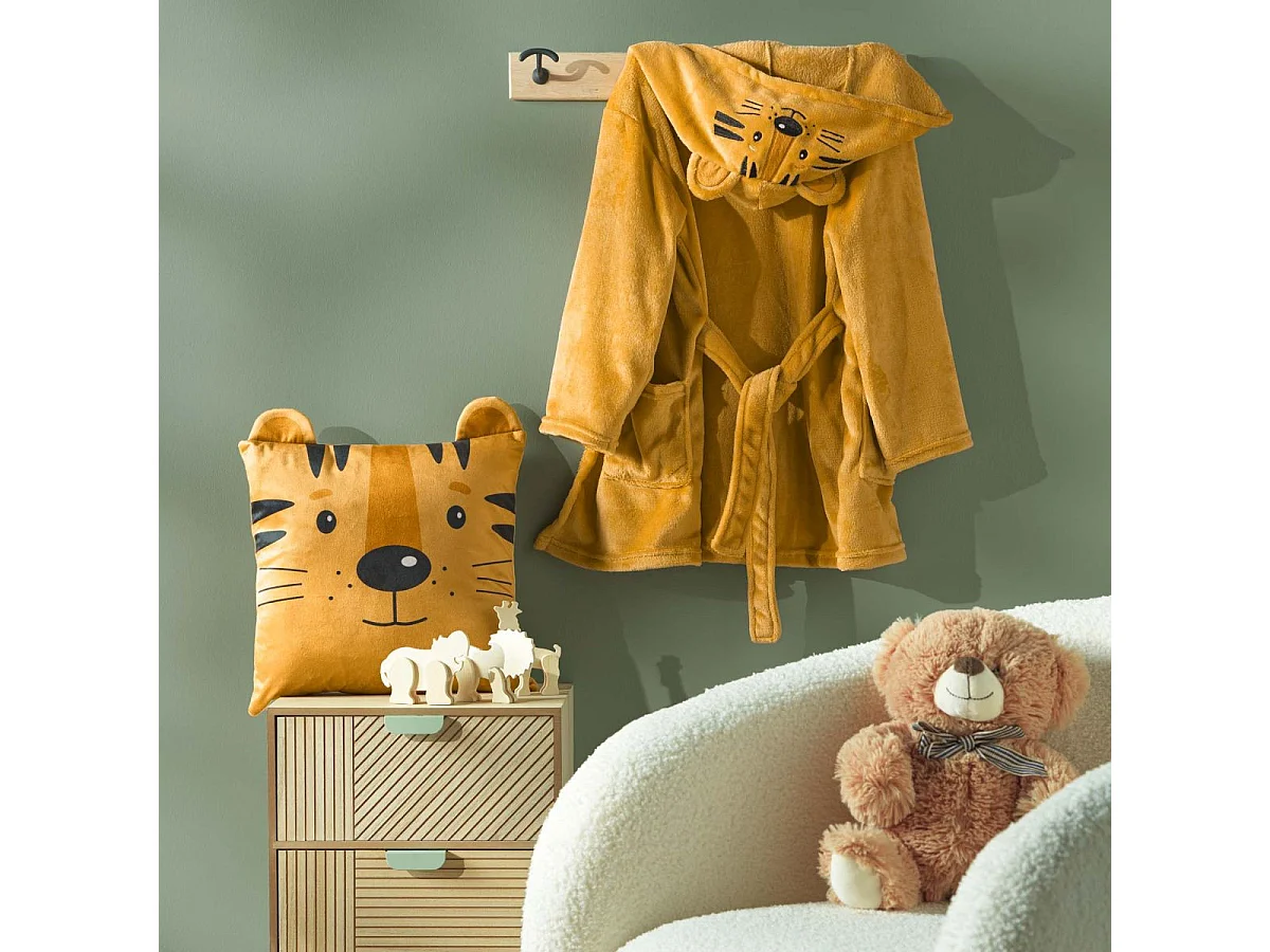 Coussin Déco Enfant en Velours "Tigry" 40x40cm Jaune