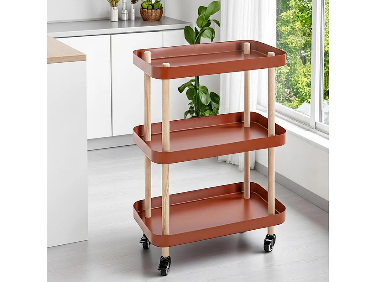 Desserte de Cuisine 3 Niveaux "Yumi" 76cm Rouge