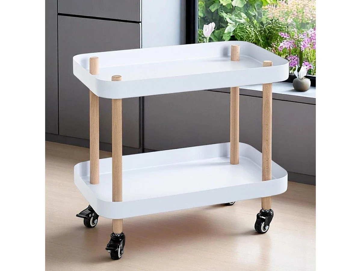 Desserte de Cuisine 2 Niveaux "Yumi" 47cm Blanc