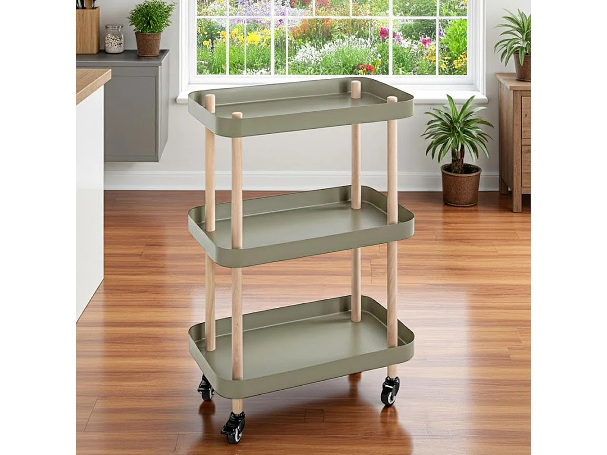 Desserte de Cuisine 3 Niveaux "Yumi" 76cm Vert