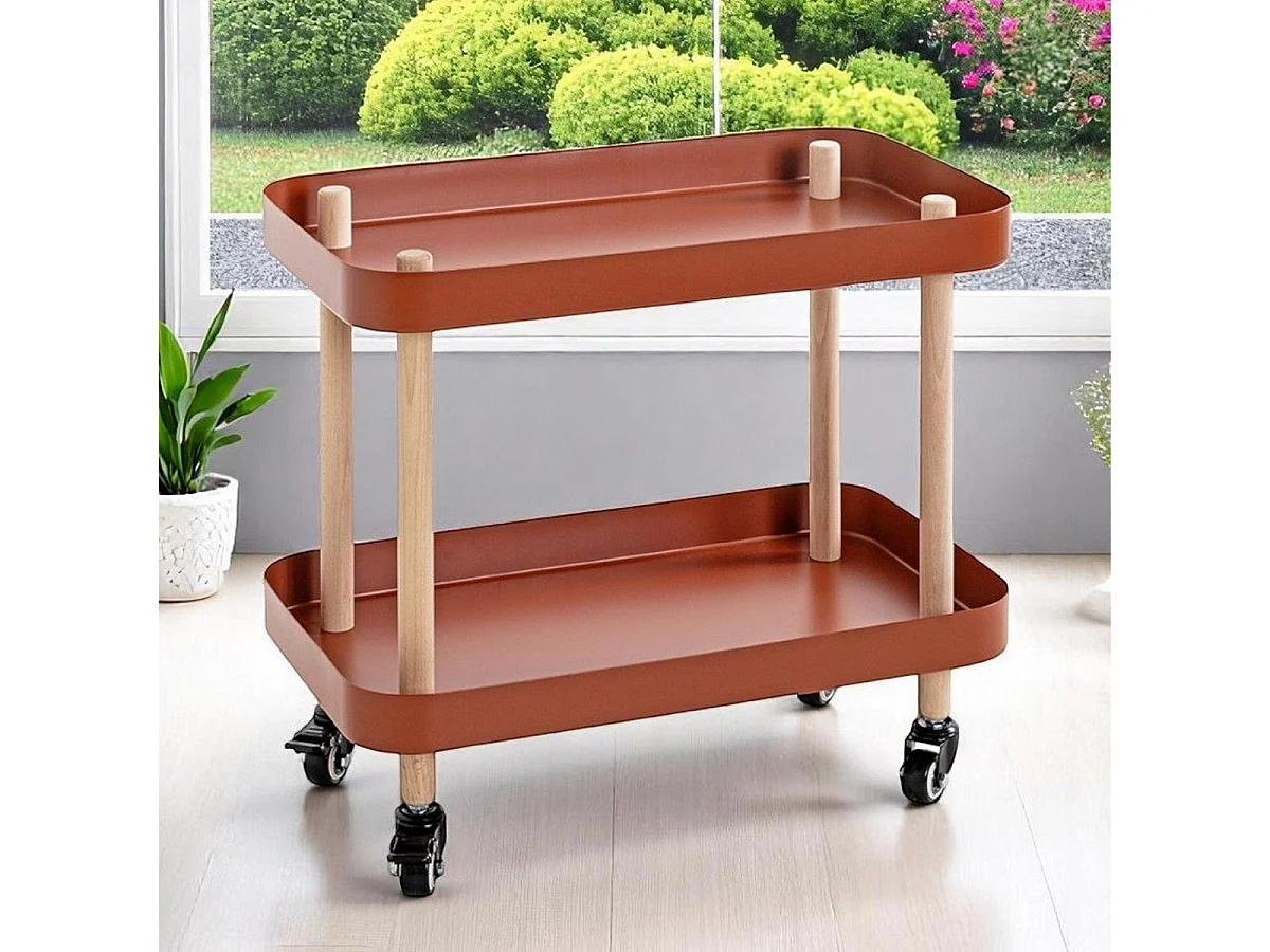 Desserte de Cuisine 2 Niveaux "Yumi" 47cm Rouge