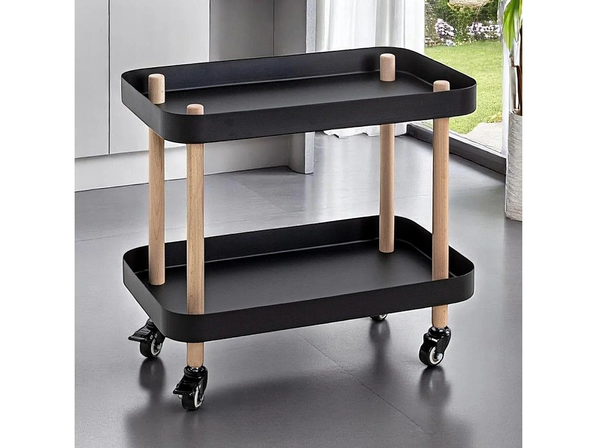 Desserte de Cuisine 2 Niveaux "Yumi" 47cm Noir
