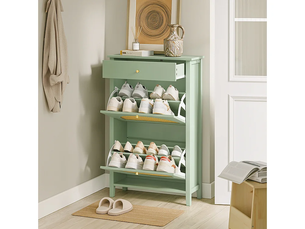 SoBuy Meuble Chaussures Tiroir Porte Vert 62x25x97cm FSR223-GR