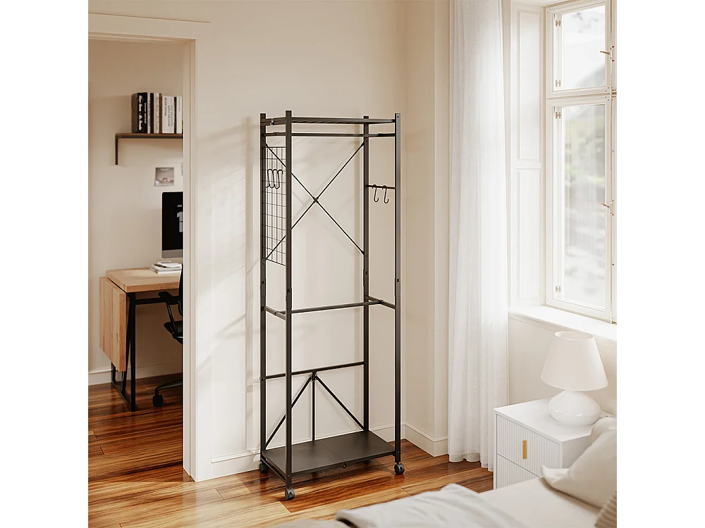 SoBuy Klädställ med hjul Svart 60x32x175cm KLS21-SCH