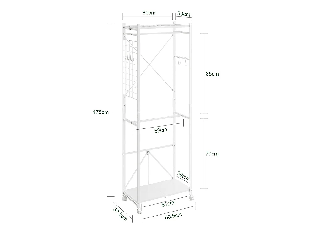 SoBuy Klädställ med hjul Färg Vit 60x32x175cm KLS21-W
