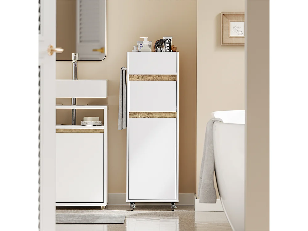 SoBuy Smal skåp med låda och dörr Vit 33x30x91cm BZR225-WN