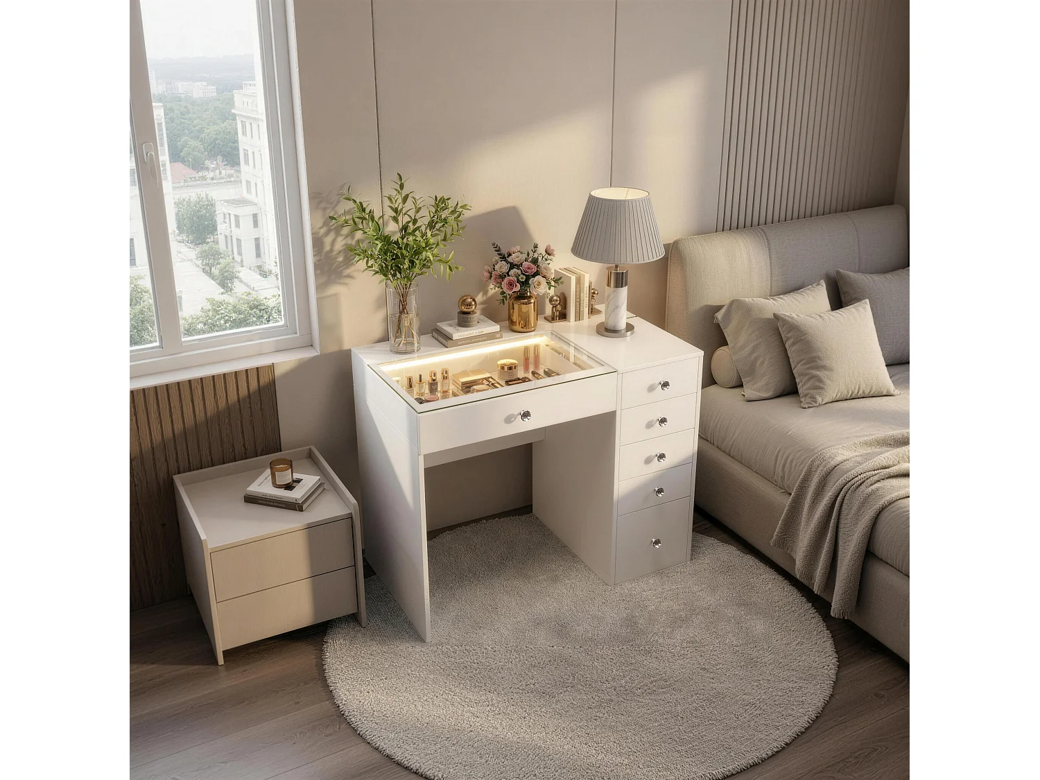 Coiffeuse LED 6 Tiroirs Blanco 92 x 55 x 81 cm