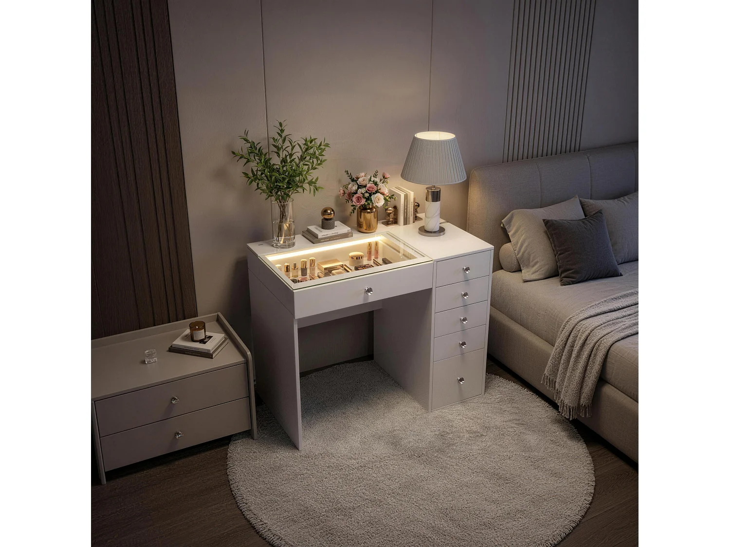 Coiffeuse LED 6 Tiroirs Blanco 92 x 55 x 81 cm