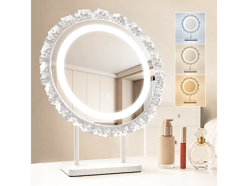NETTLIFE Miroir rond lumineux Hollywood 40x48cm, miroir LED table rétro éclairé