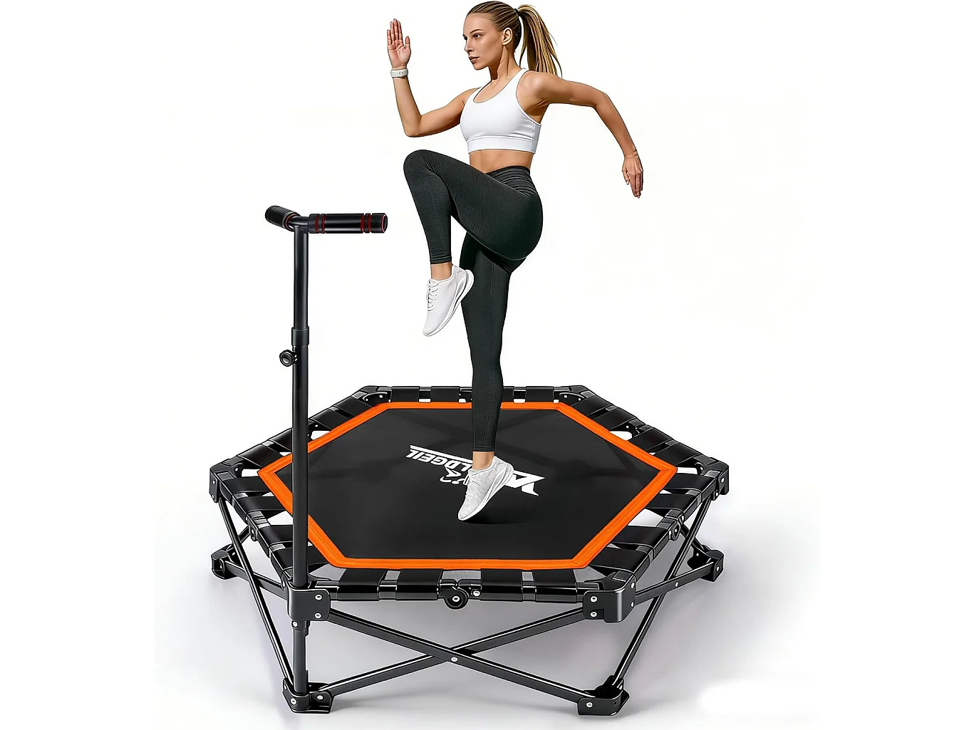 Nettlife Trampoline d'Intérieur Pliable - Mini Trampoline Fitness avec Poignée Réglable - Charge 150 kg - Ø 86.5 cm - Pour Adultes et Enfants - Maison