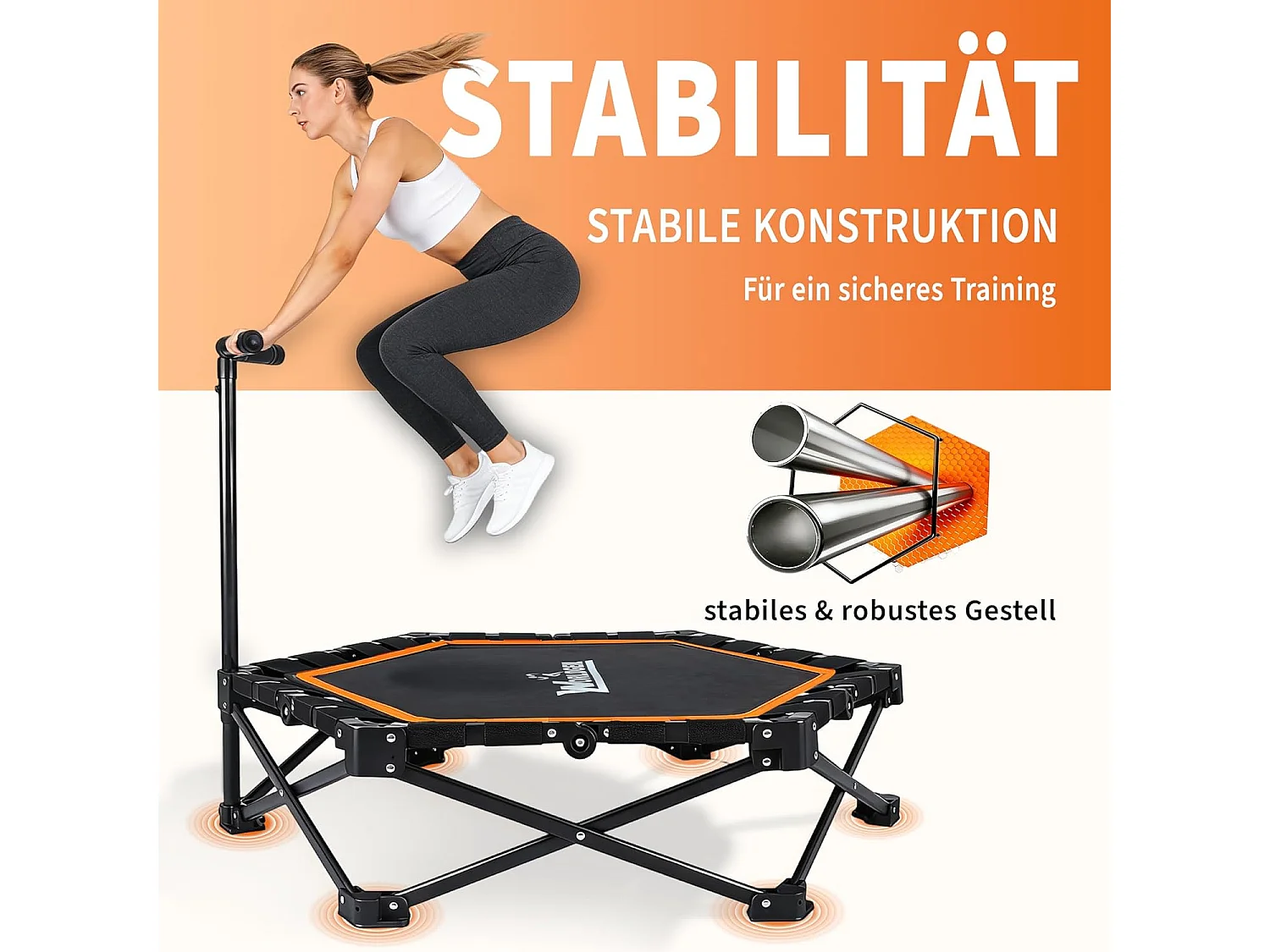 Nettlife Trampoline d'Intérieur Pliable - Mini Trampoline Fitness avec Poignée Réglable - Charge 150 kg - Ø 86.5 cm - Pour Adultes et Enfants - Maison