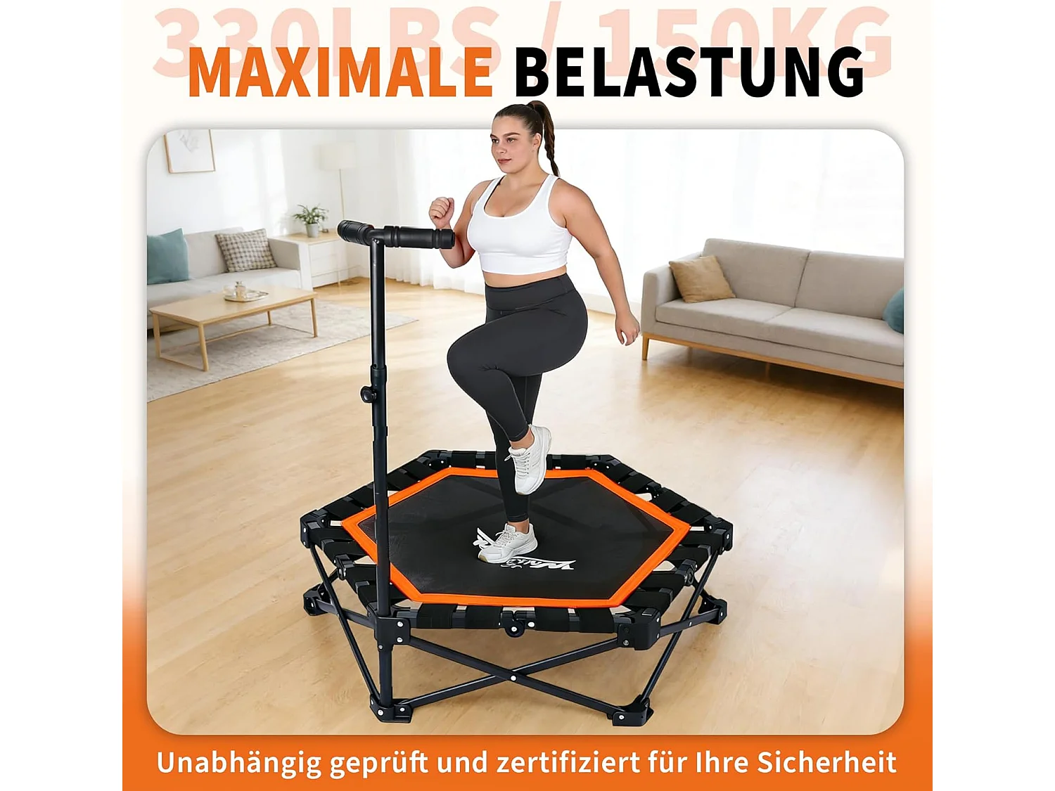 Nettlife Trampoline d'Intérieur Pliable - Mini Trampoline Fitness avec Poignée Réglable - Charge 150 kg - Ø 86.5 cm - Pour Adultes et Enfants - Maison