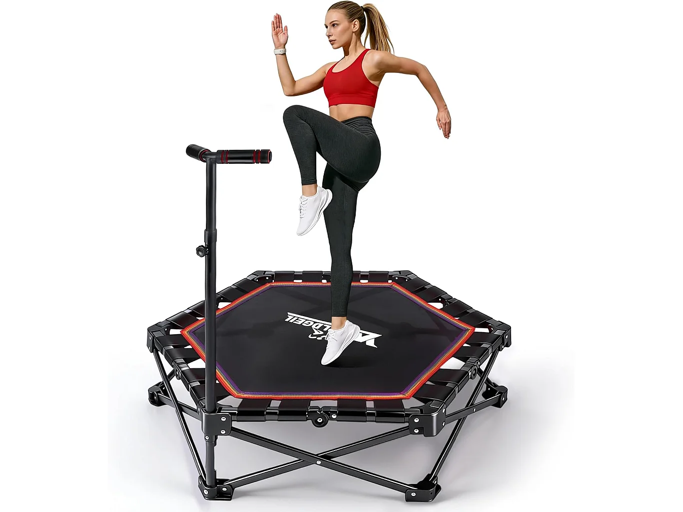 Nettlife Trampoline d'Intérieur Pliable - Mini Trampoline Fitness avec Poignée Réglable - Charge 150 kg - Ø 86.5 cm - Pour Adultes et Enfants - Maison