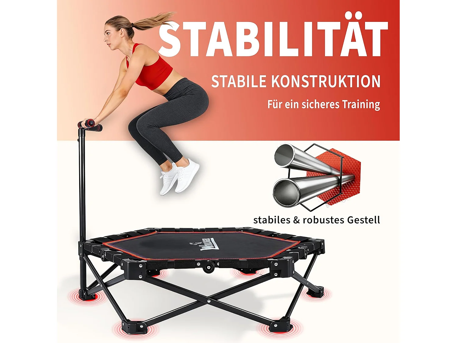 Nettlife Trampoline d'Intérieur Pliable - Mini Trampoline Fitness avec Poignée Réglable - Charge 150 kg - Ø 86.5 cm - Pour Adultes et Enfants - Maison