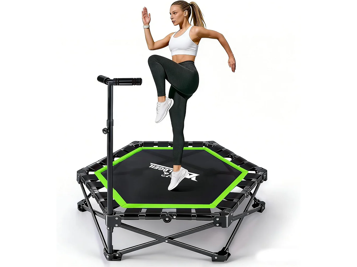 Nettlife Trampoline d'Intérieur Pliable - Mini Trampoline Fitness avec Poignée Réglable - Charge 150 kg - Ø 89 cm - Pour Adultes et Enfants - Maison