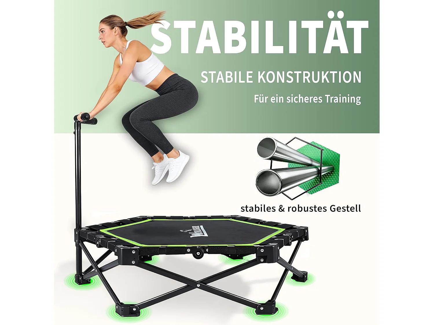 Nettlife Trampoline d'Intérieur Pliable - Mini Trampoline Fitness avec Poignée Réglable - Charge 150 kg - Ø 89 cm - Pour Adultes et Enfants - Maison