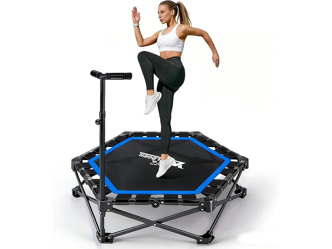 Nettlife Trampoline d'Intérieur Pliable - Mini Trampoline Fitness avec Poignée Réglable - Charge 150 kg - Ø 89 cm - Pour Adultes et Enfants - Maison