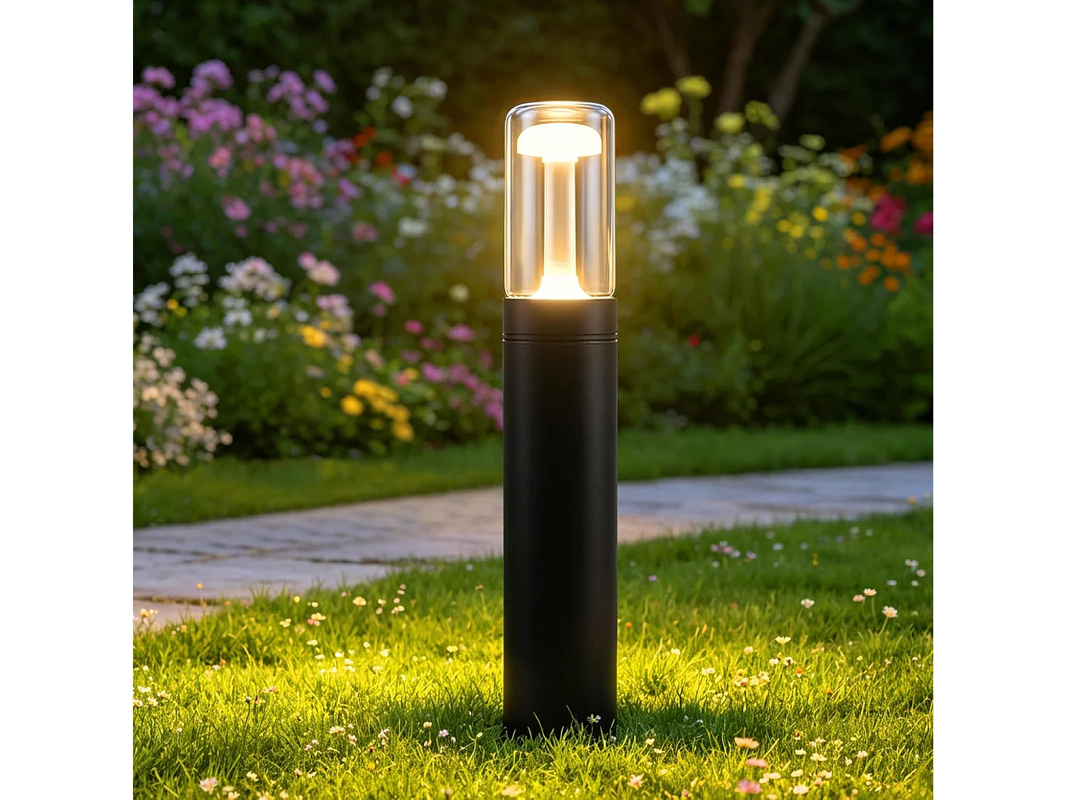 NETTLIFE Paletto LED Esterno IP65 Impermeabile 40cm, Lampada da Giardino Nero 10W 3000K Bianco Caldo, Luce da Percorso per Terrazzo Balcone Cortile Prato