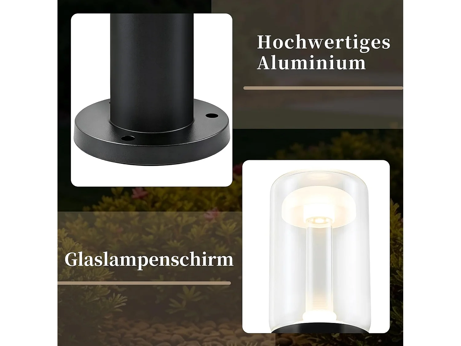 NETTLIFE Paletto LED Esterno IP65 Impermeabile 40cm, Lampada da Giardino Nero 10W 3000K Bianco Caldo, Luce da Percorso per Terrazzo Balcone Cortile Prato