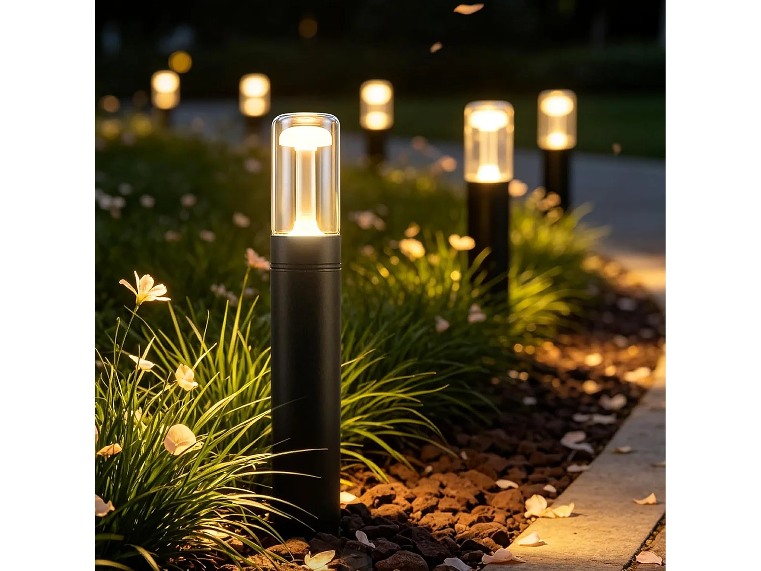 NETTLIFE Paletto LED Esterno IP65 Impermeabile 40cm, Lampada da Giardino Nero 10W 3000K Bianco Caldo, Luce da Percorso per Terrazzo Balcone Cortile Prato