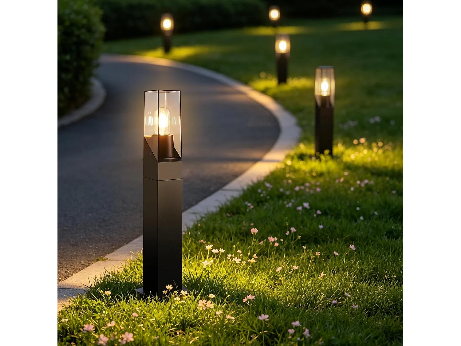 NETTLIFE Paletto Luminoso Esterno LED IP65 60cm Nero, Lampada da Giardino E27 Impermeabile, Illuminazione del Percorso per Vialetto Prato Cortile, Moderno MAX 40W