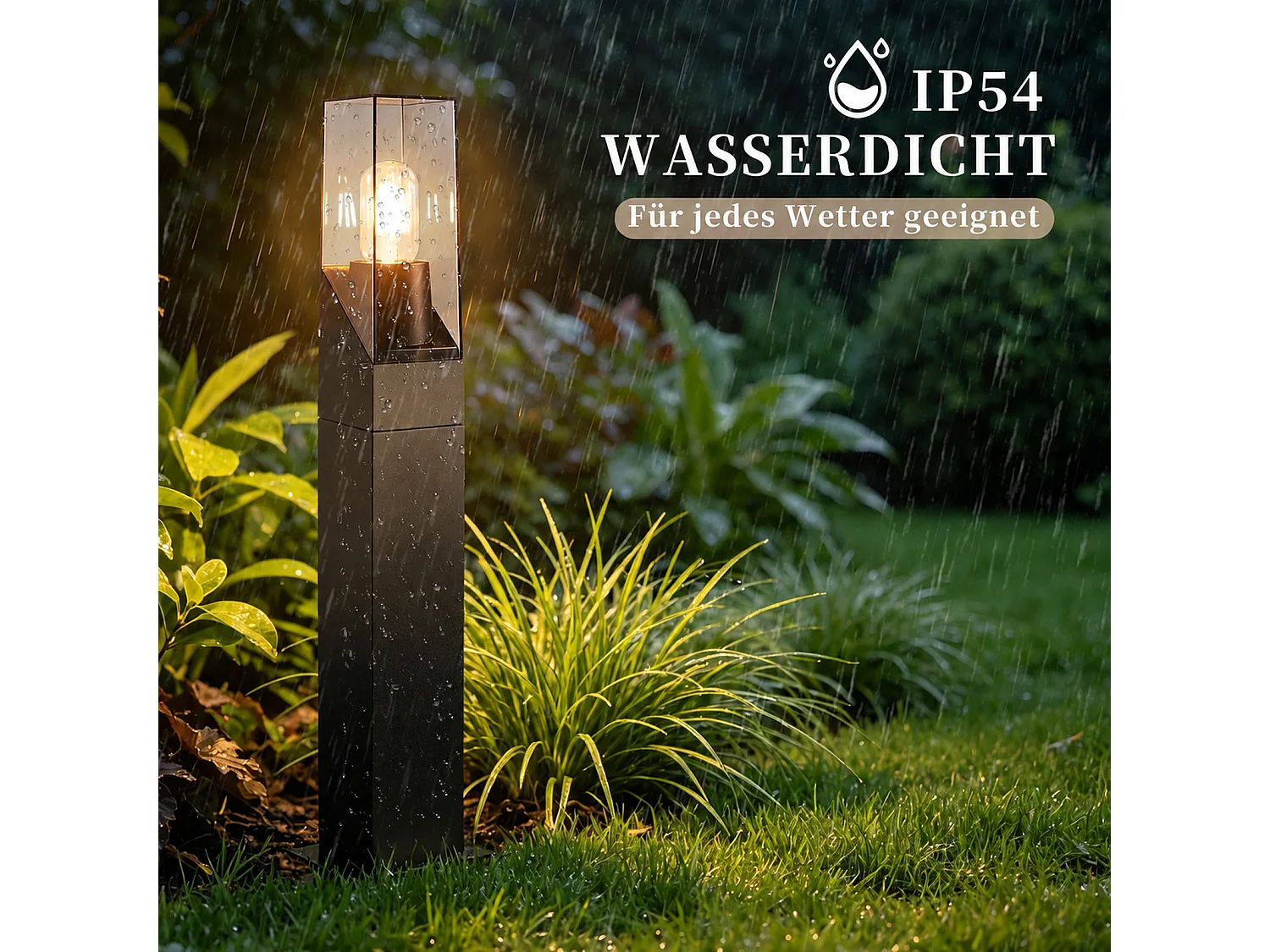 NETTLIFE Poste Luminoso Exterior LED IP65 60cm Negro, Lámpara de Jardín E27 Impermeable, Iluminación de Camino para Entrada Césped Patio, Moderno MAX 40W