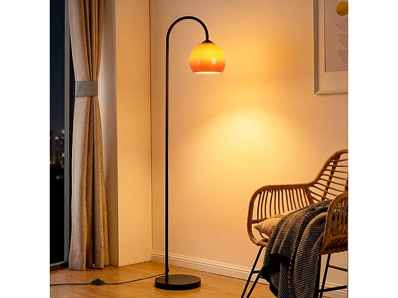 NETTLIFE Lampe sur Pied Arc en Verre Orange, Éclairage Ambiant Doux, Interrupteur au Pied, Base Stable, E27, Max 40W