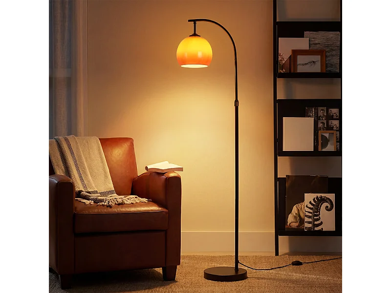 Nettlife – Lampe sur Pied en Arc en Verre Orange, Éclairage Ambiant Moderne pour Salon et Chambre