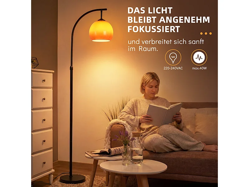 Nettlife – Lampe sur Pied en Arc en Verre Orange, Éclairage Ambiant Moderne pour Salon et Chambre