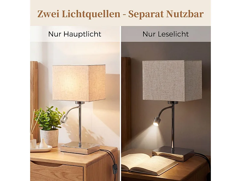 NETTLIFE Lámpara de Mesa E27 con Pantalla de Tela, Brazo Orientable 360° para Salón / Hotel