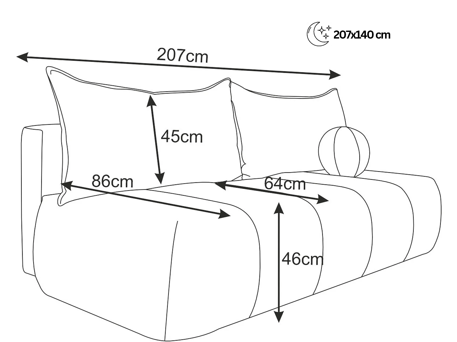 BESILIO Canapé arrondi convertible Glomi – tissu bouclé, canapé avec fonction lit – Noir