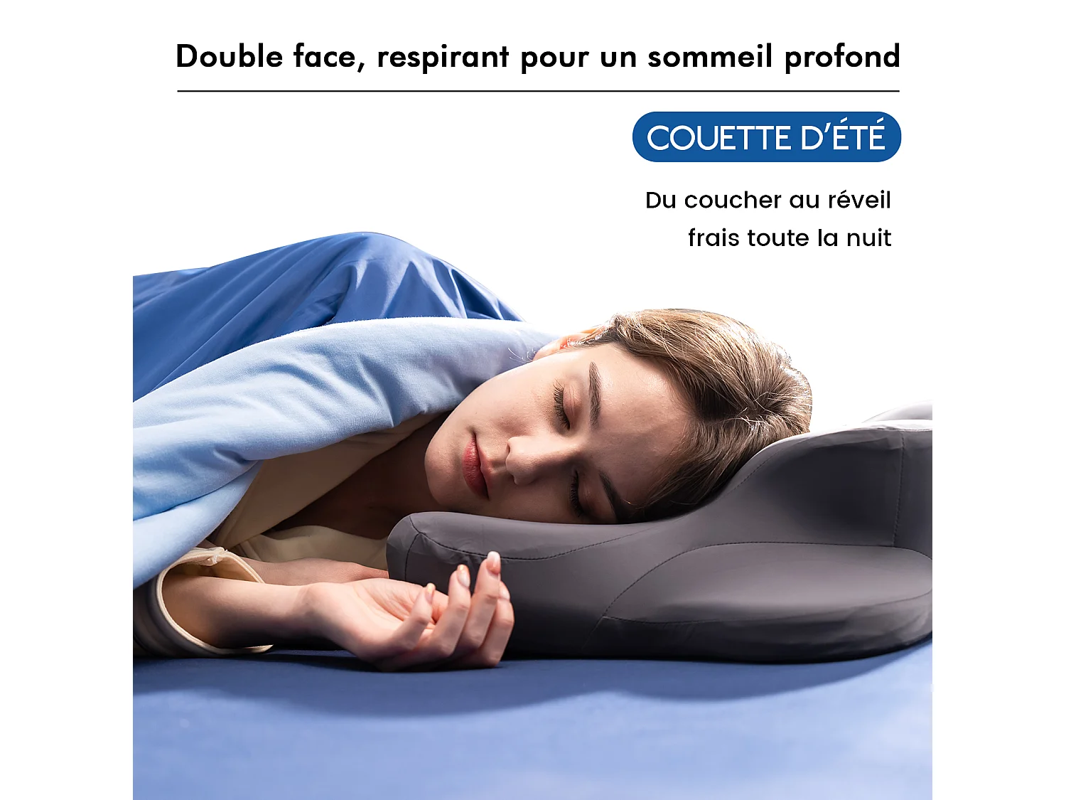 CHICASA Couette légère à technologie rafraîchissante, 155×220 cm, antibactérienne et lavable, couleur bleu