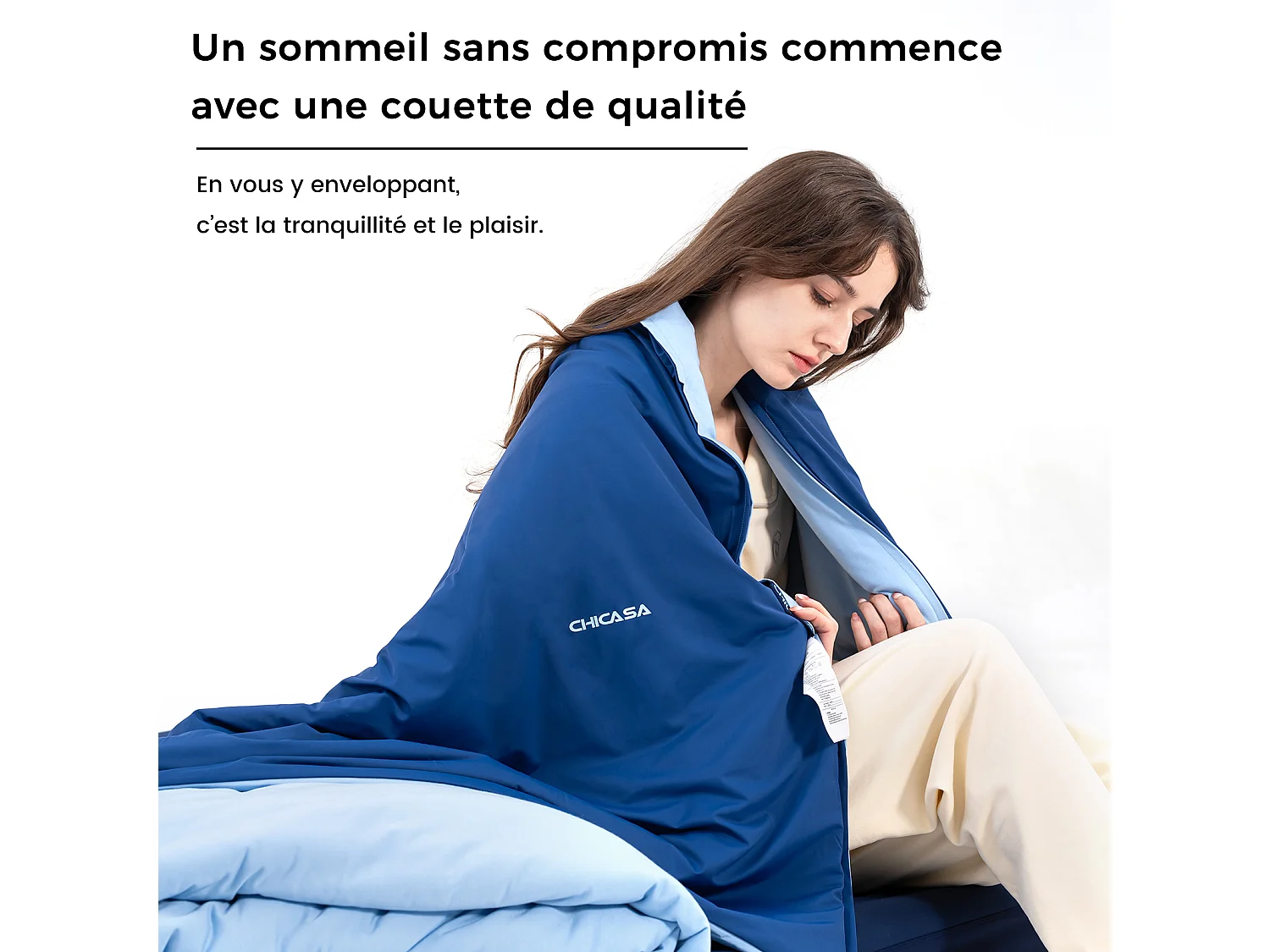 CHICASA Couette légère à technologie rafraîchissante, 155×220 cm, antibactérienne et lavable, couleur bleu