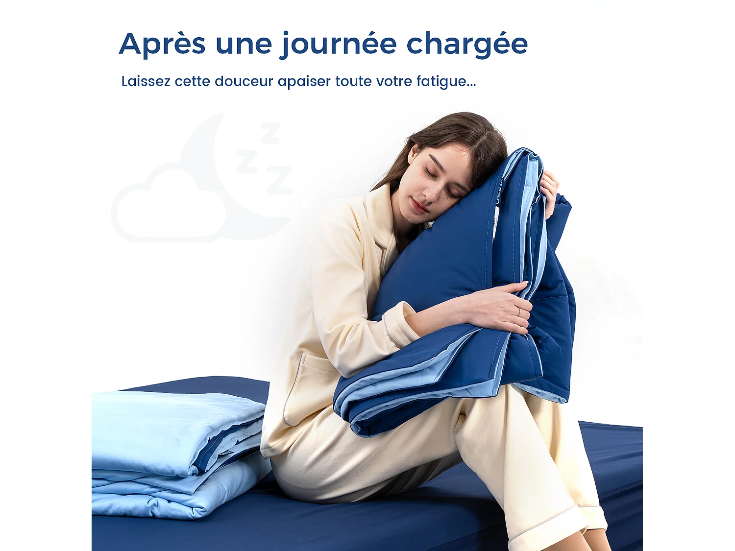 CHICASA Couette légère à technologie rafraîchissante, 155×220 cm, antibactérienne et lavable, couleur bleu