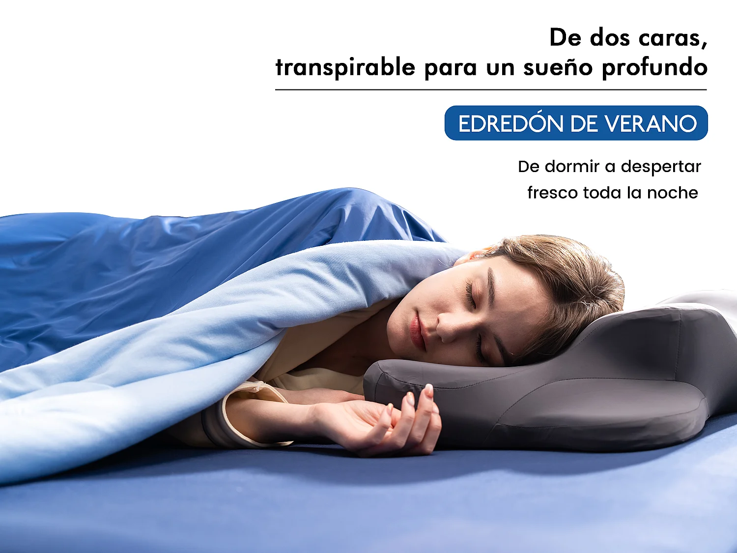 CHICASA Edredón ligero con tecnología refrescante, 200 × 200 cm, antibacteriano y lavable, color azul