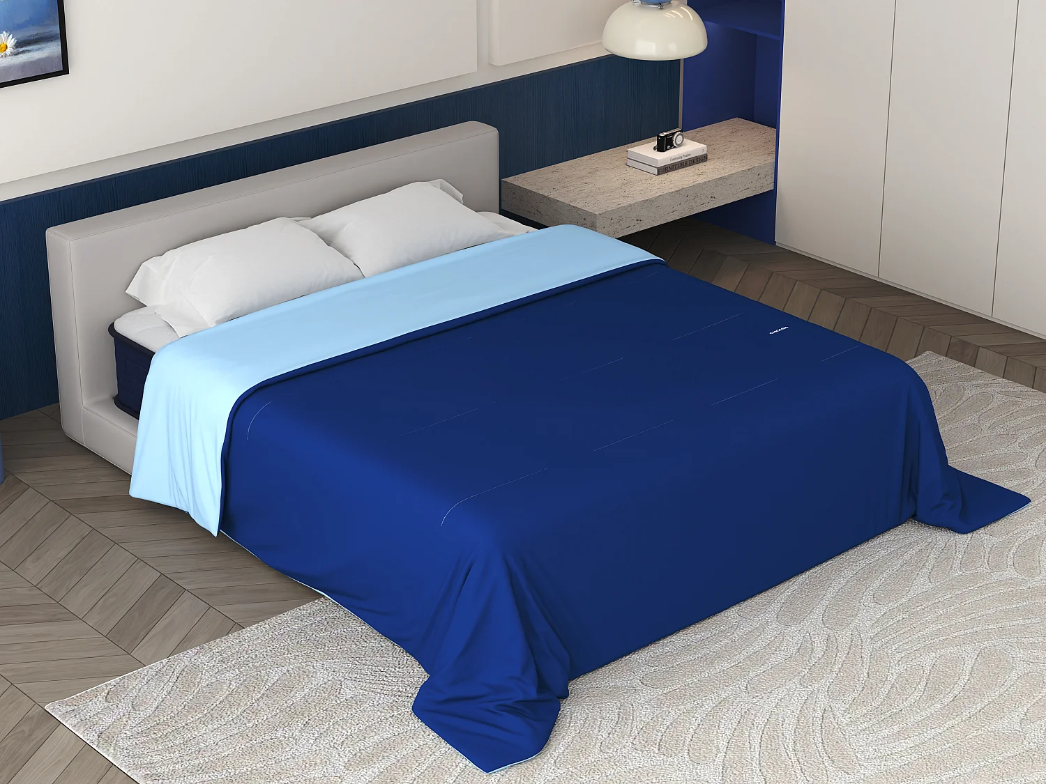 CHICASA Edredón ligero con tecnología refrescante, 200 × 200 cm, antibacteriano y lavable, color azul