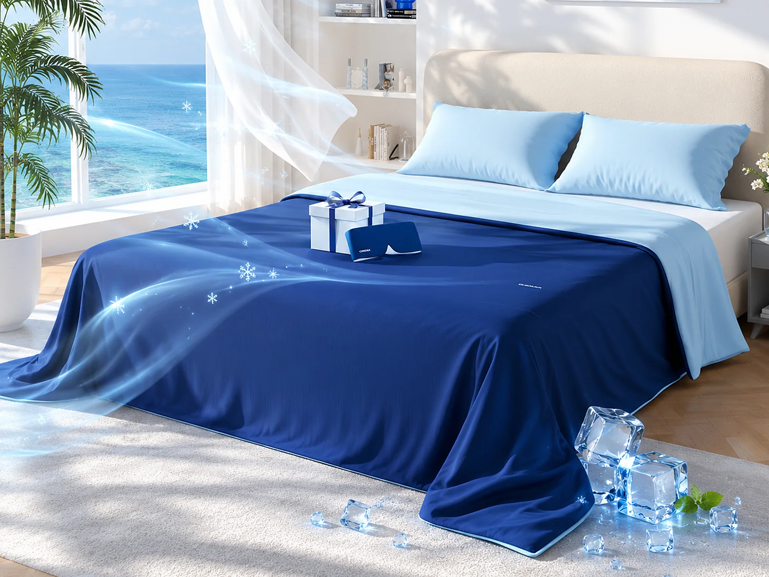 CHICASA Edredón ligero con tecnología refrescante, 200 × 200 cm, antibacteriano y lavable, color azul