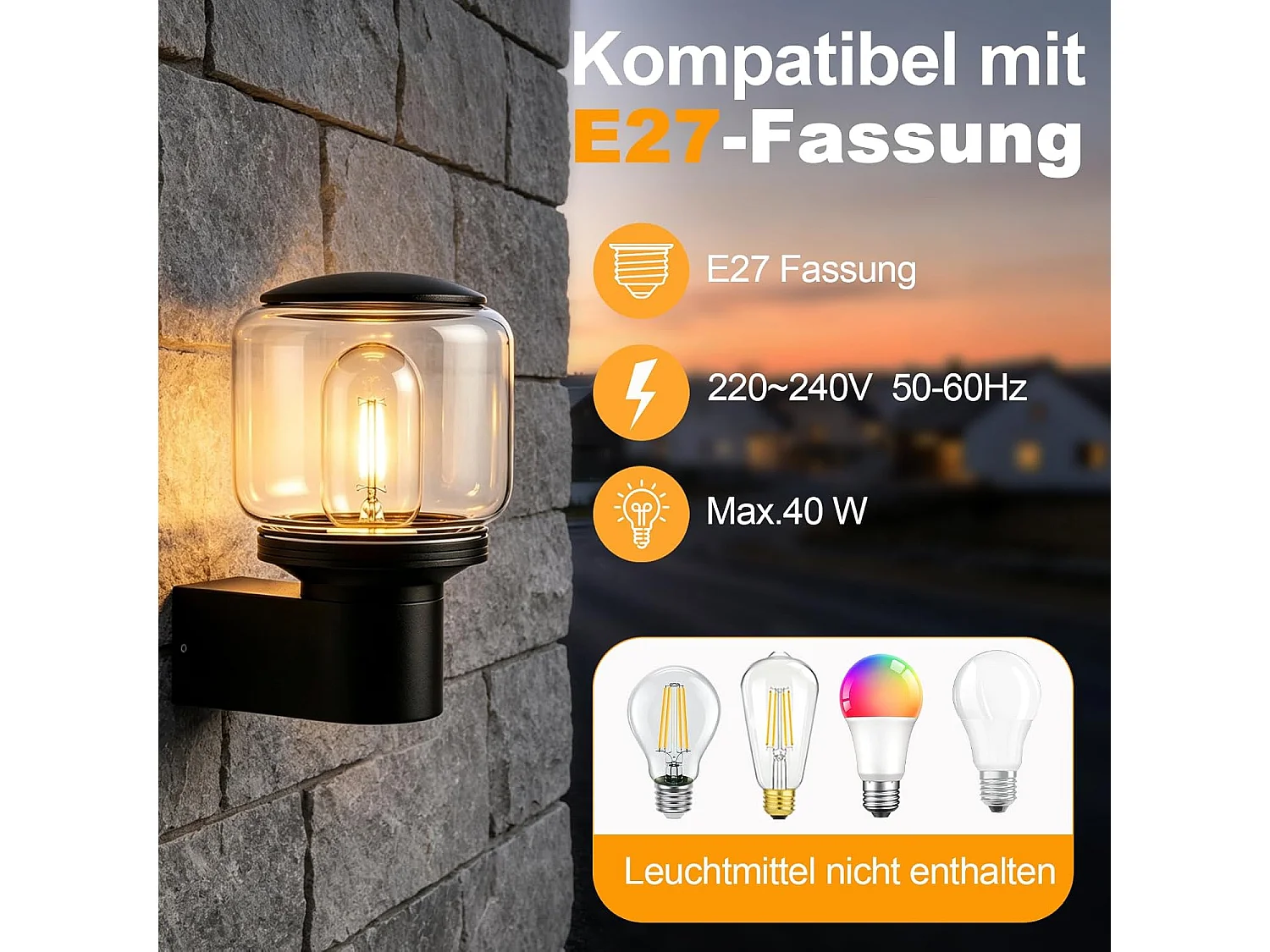 NETTLIFE LED Wandleuchte für Innen und Außen IP65, Leuchte E27 Max. 40W für Garten, Terrasse, Balkon, Fassade, Zimmer (Ohne Leuchtmittel)