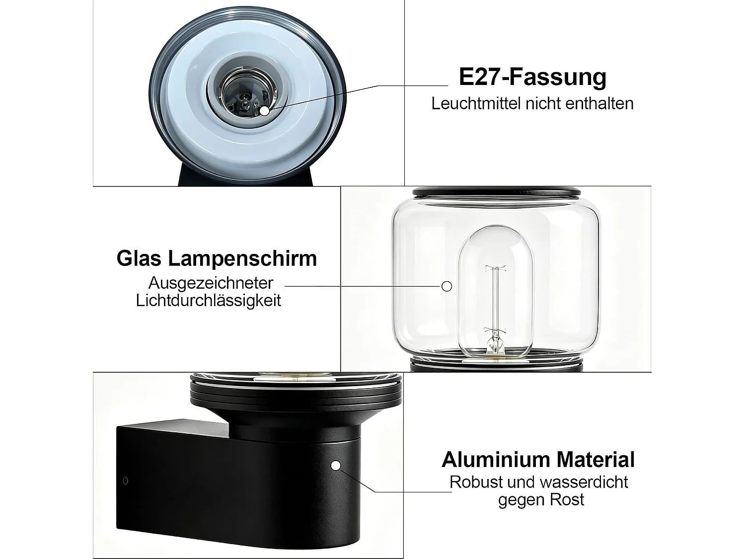 NETTLIFE LED Wandleuchte für Innen und Außen IP65, Leuchte E27 Max. 40W für Garten, Terrasse, Balkon, Fassade, Zimmer (Ohne Leuchtmittel)