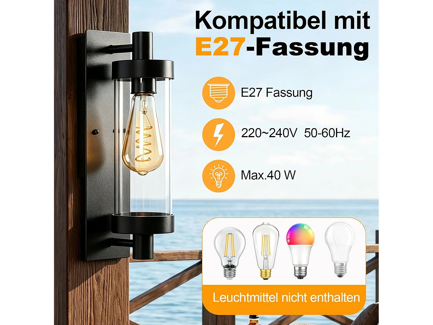 NETTLIFE Vintage Außenwandleuchte E27, Schwarze Gartenleuchte IP65, Retro Fassadenlampe für Terrasse und Balkon Max. 40W (Ohne Leuchtmittel)