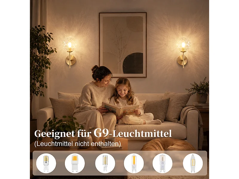 NETTLIFE Wandleuchte Gold mit Glaskugel G9 Wohnzimmer Flur Metall Modern Ø24CM Vintage - Ohne Leuchtmittel