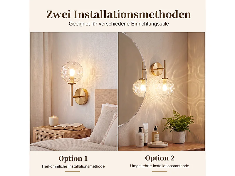 NETTLIFE Wandleuchte Gold mit Glaskugel G9 Wohnzimmer Flur Metall Modern Ø24CM Vintage - Ohne Leuchtmittel