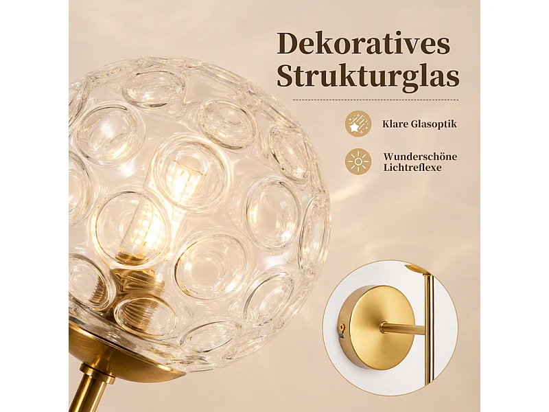 NETTLIFE Wandleuchte Gold mit Glaskugel G9 Wohnzimmer Flur Metall Modern Ø24CM Vintage - Ohne Leuchtmittel
