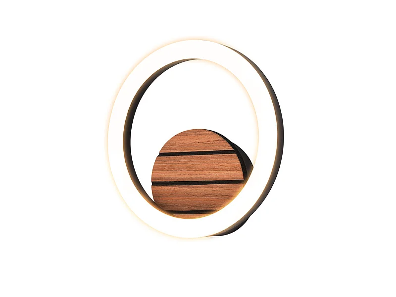 Nettlife Applique LED 6 W 3000 K 20 cm rond effet bois indirect couloir escalier salon chambre (Classe E) – Design moderne en forme d'anneau – LED