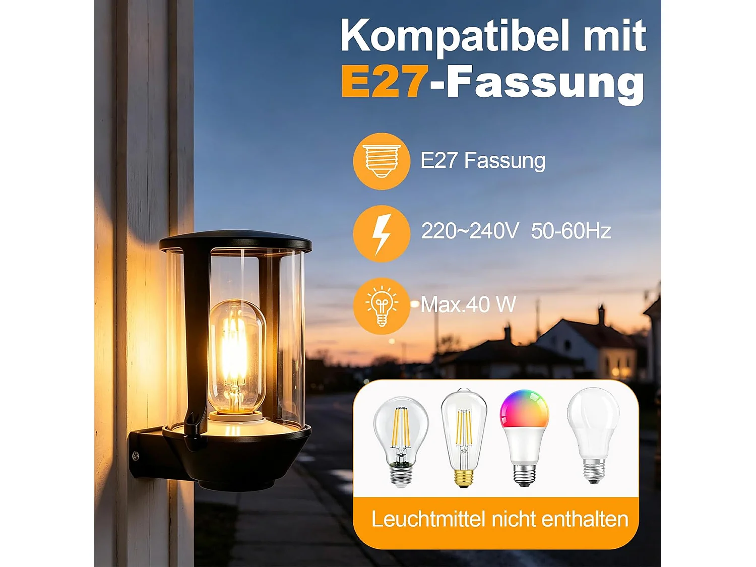 NETTLIFE LED Außenleuchte IP65 E27 Schwarz, Wasserdichte Leuchte für Hausfassade, Garten, Balkon, Terrasse, Max. 40W (Ohne Leuchtmittel)