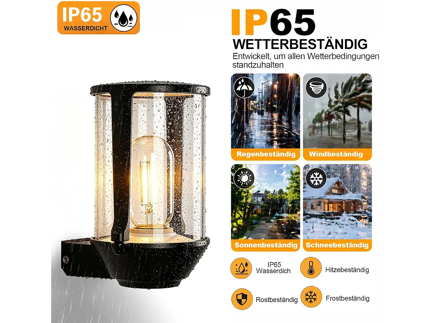 NETTLIFE LED Außenleuchte IP65 E27 Schwarz, Wasserdichte Leuchte für Hausfassade, Garten, Balkon, Terrasse, Max. 40W (Ohne Leuchtmittel)